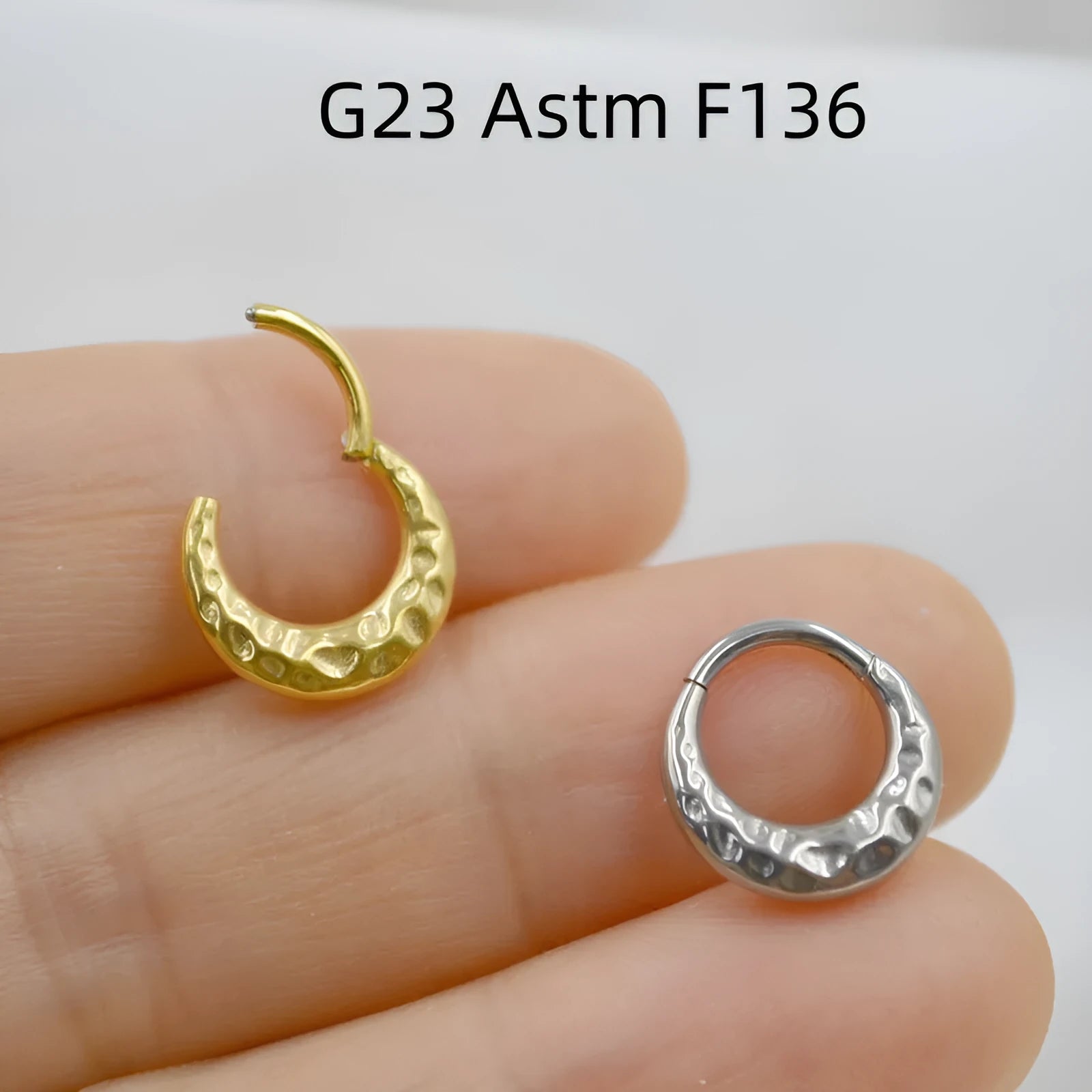 Titanium alloy concave-convex nose ring with carved surface in gold or silver finish options