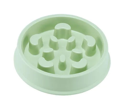 Plastic anti choking slow feeding puzzle pet bowl in blue, green, and pink colour options