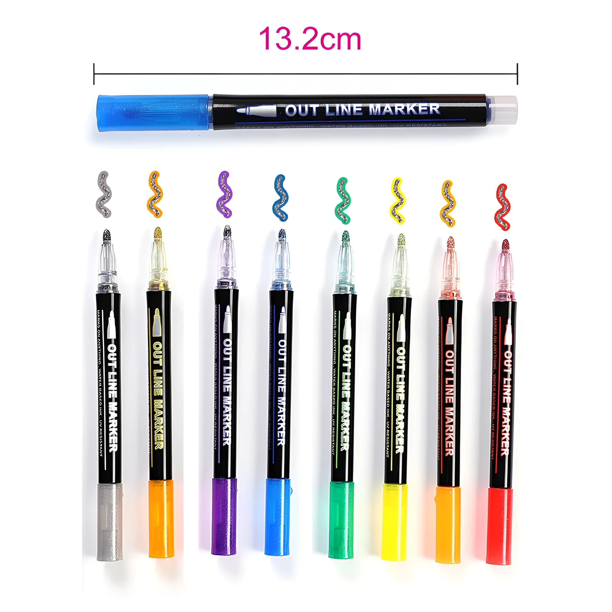 Eight colour double line highlighter pen set in PET box for card drawing and gift giving