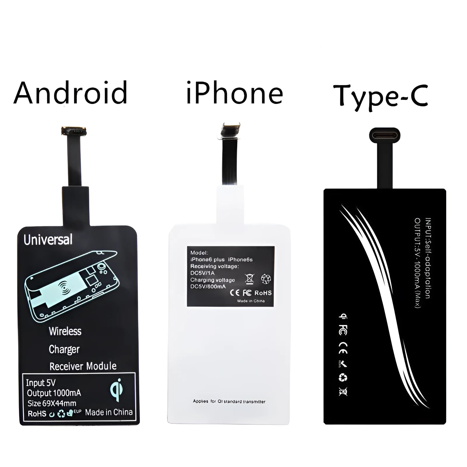 Wireless charger receiver for Type-C Android iPhone 5V 1000mA in black