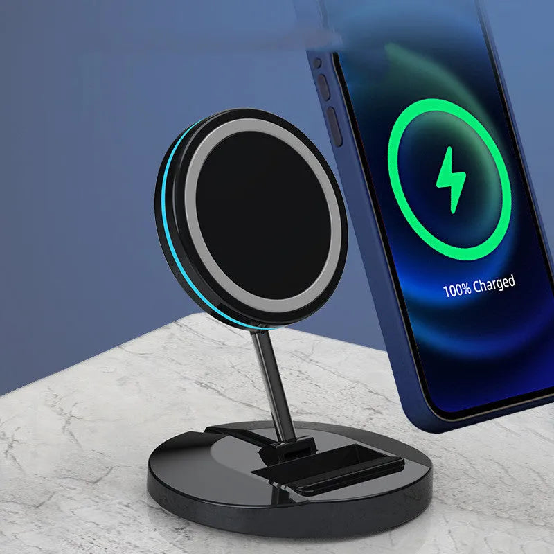 Folding magnetic wireless charging stand for iPhone 12 MagSafe with 3-in-1 design and portable battery