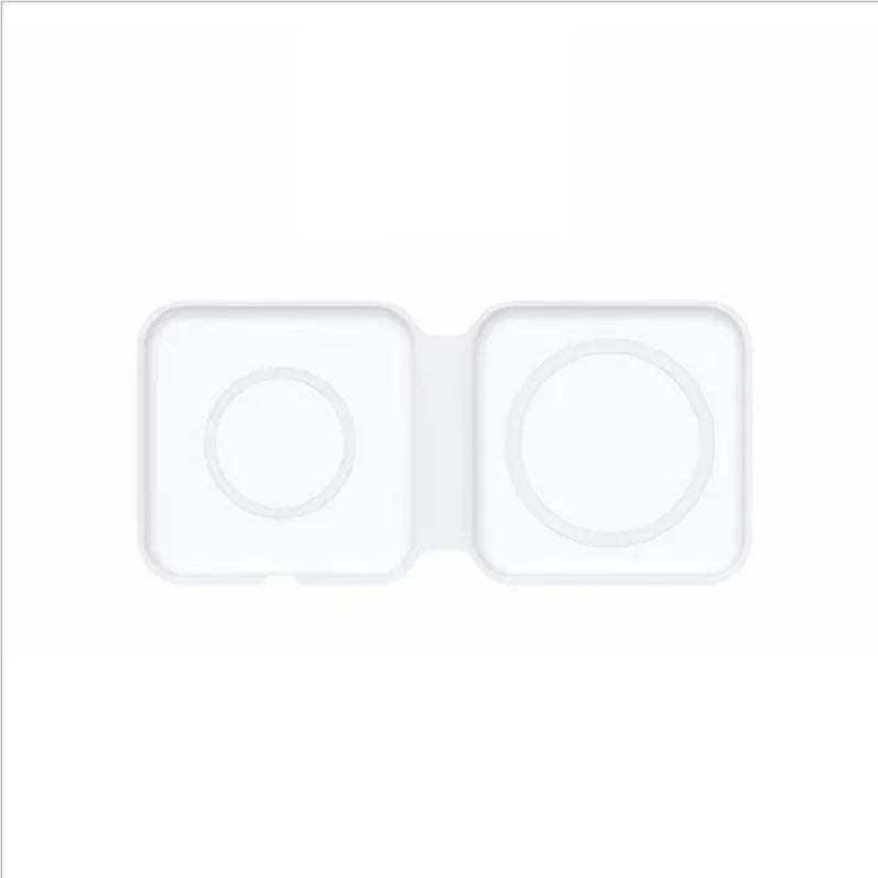 White 2 in 1 magnetic wireless charger with foldable design showing dual charging surfaces