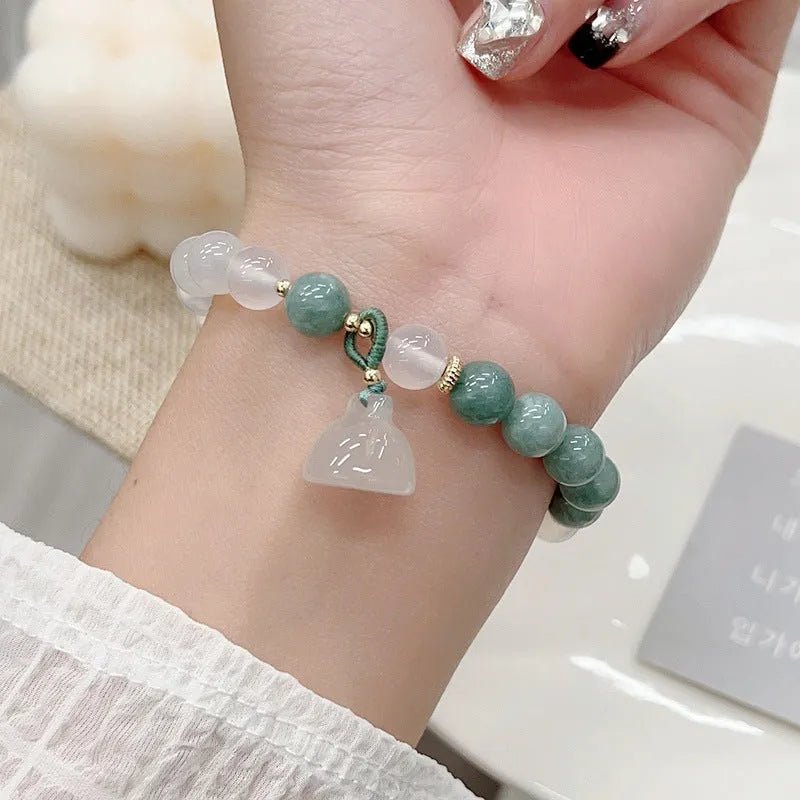 Women's retro Chinese style agate lotus seedpod bracelet with manual craftsmanship and traditional jade accents