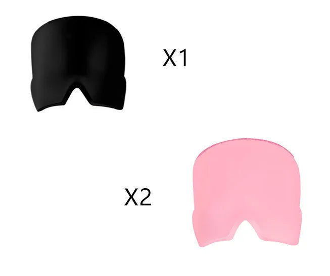 Black cooling gel eye mask for headache relief on a white background.