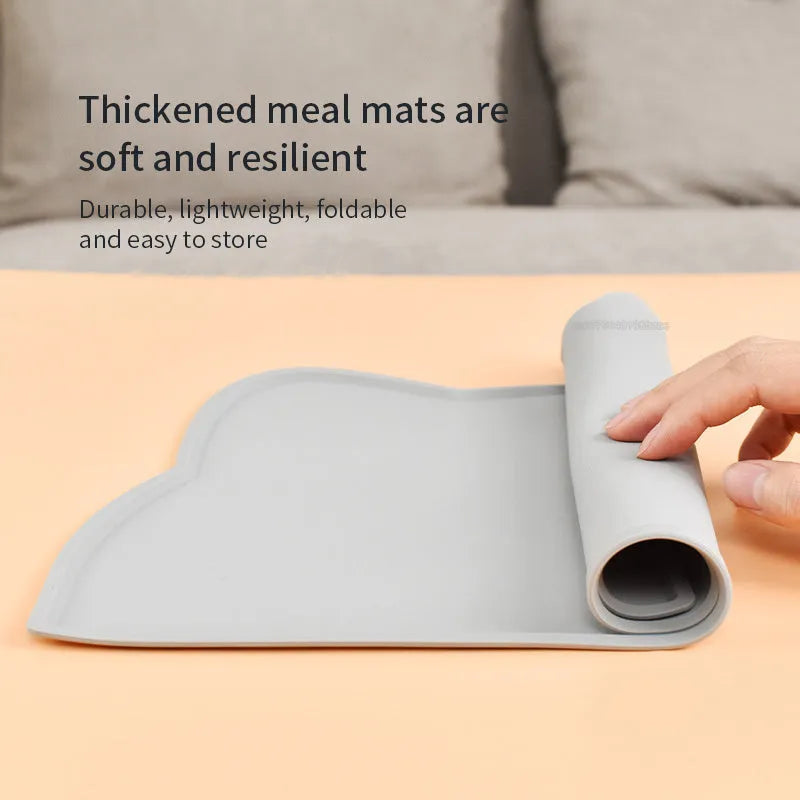 Cat head shaped silicone pet feeding mat in blue colour measuring 44cm by 24cm