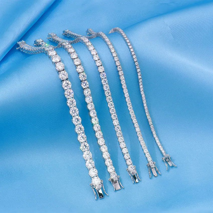 S925 silver moissanite full set bracelet with geometric square and hexagonal star design on a plain background