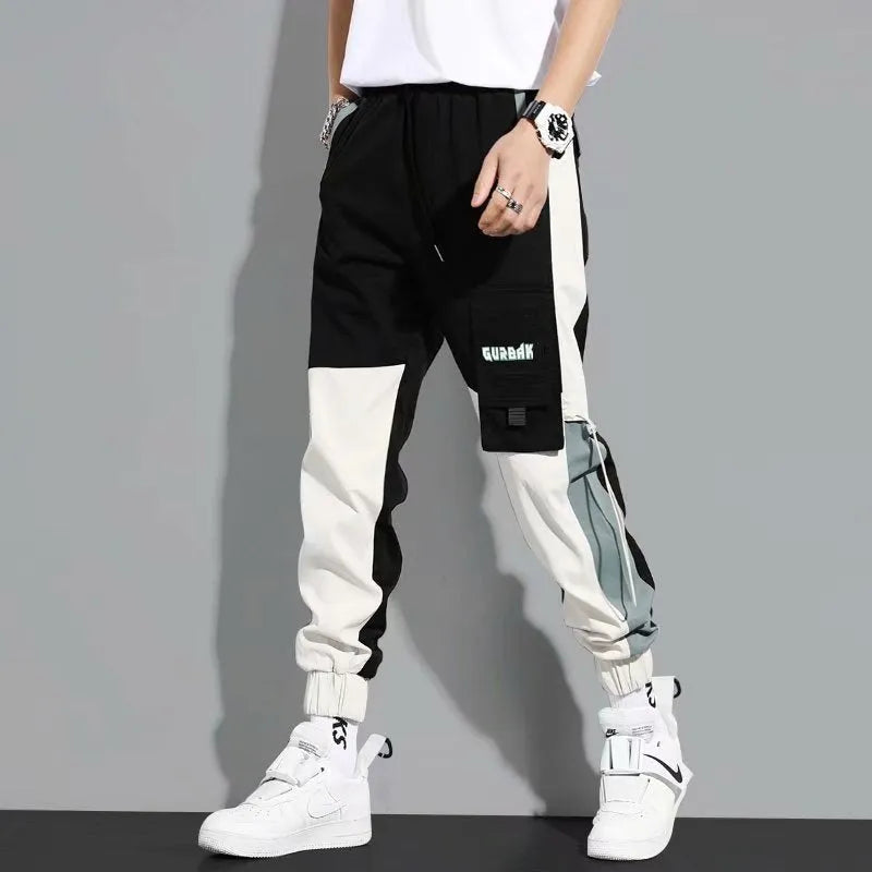 Men's cotton ankle-tied drawstring casual pants in 31 Black, skinny fit, side view