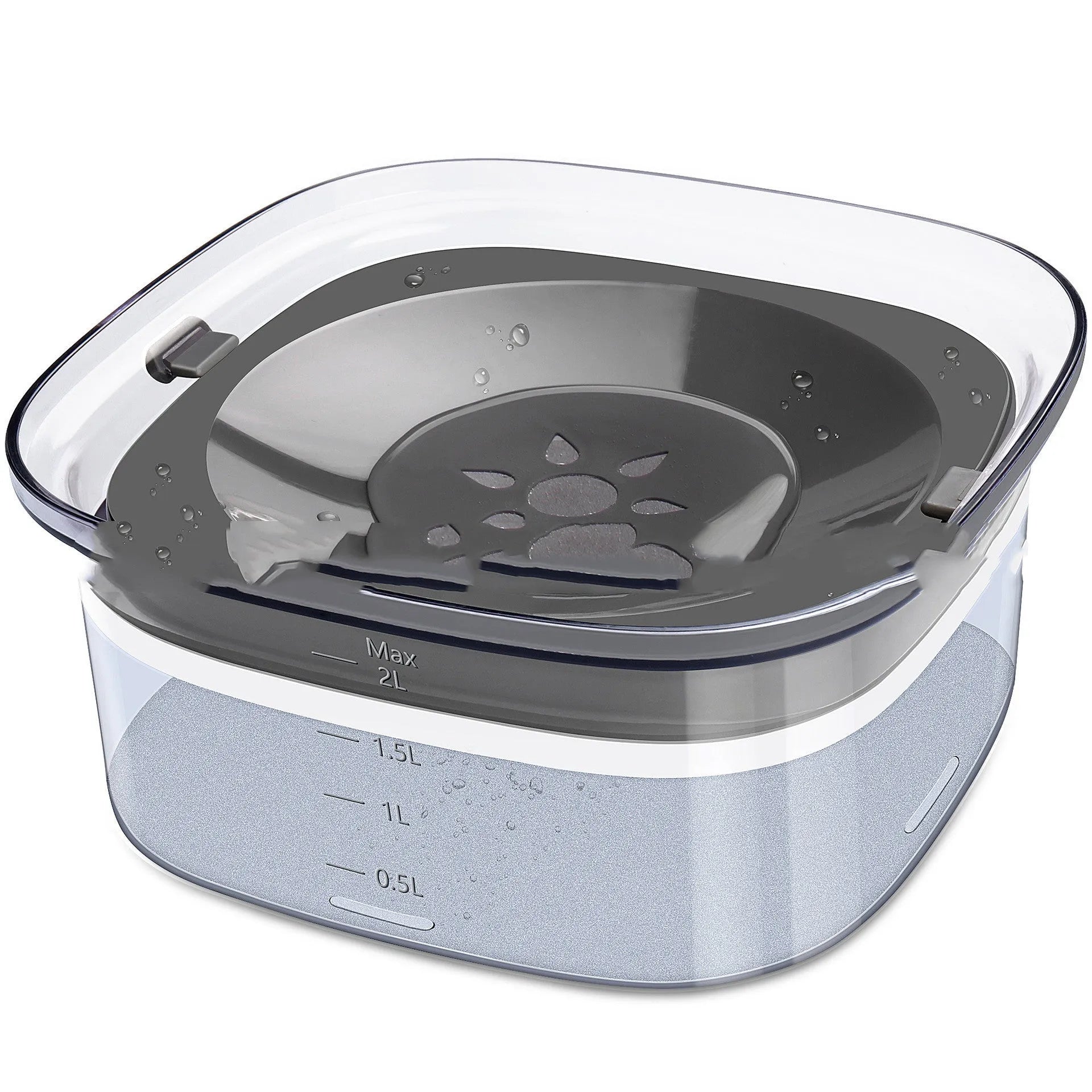 Transparent 70oz anti-spill slow drinking dog water bowl with floating disk on non-slip base