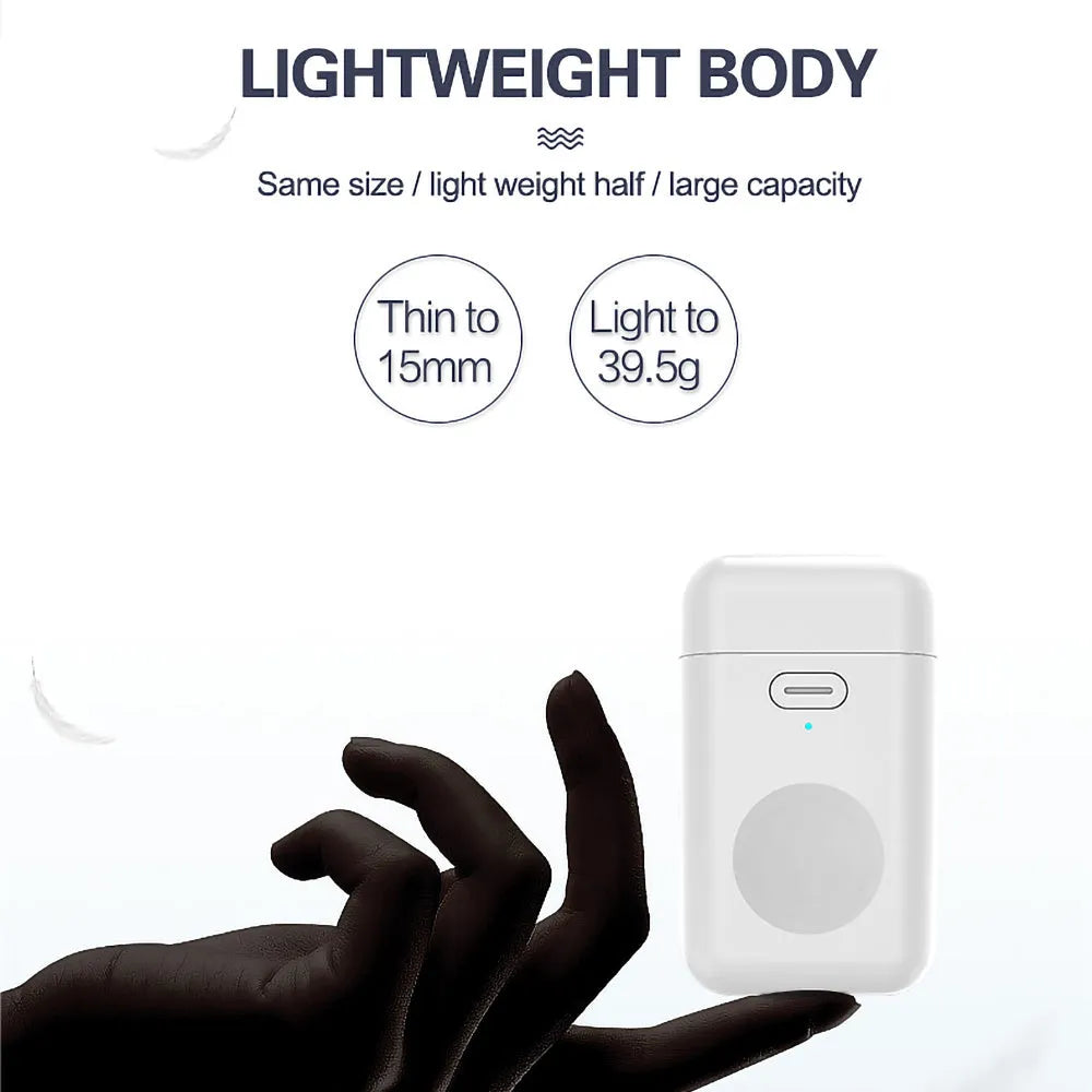 White 1000mAh wireless magnetic portable charger for Apple Watch next to an Apple Watch