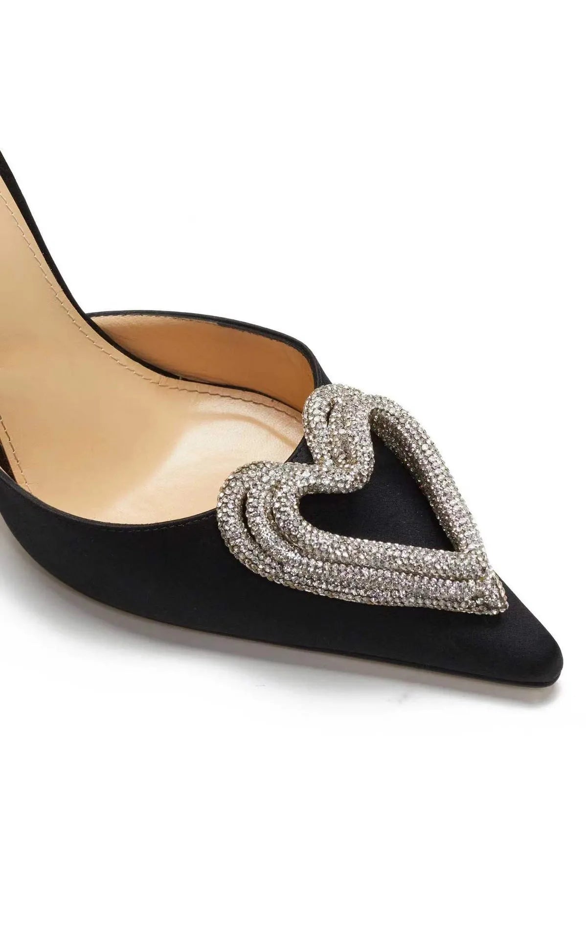 Women's pink heart rhinestone sandals with satin uppers and cross-strap design