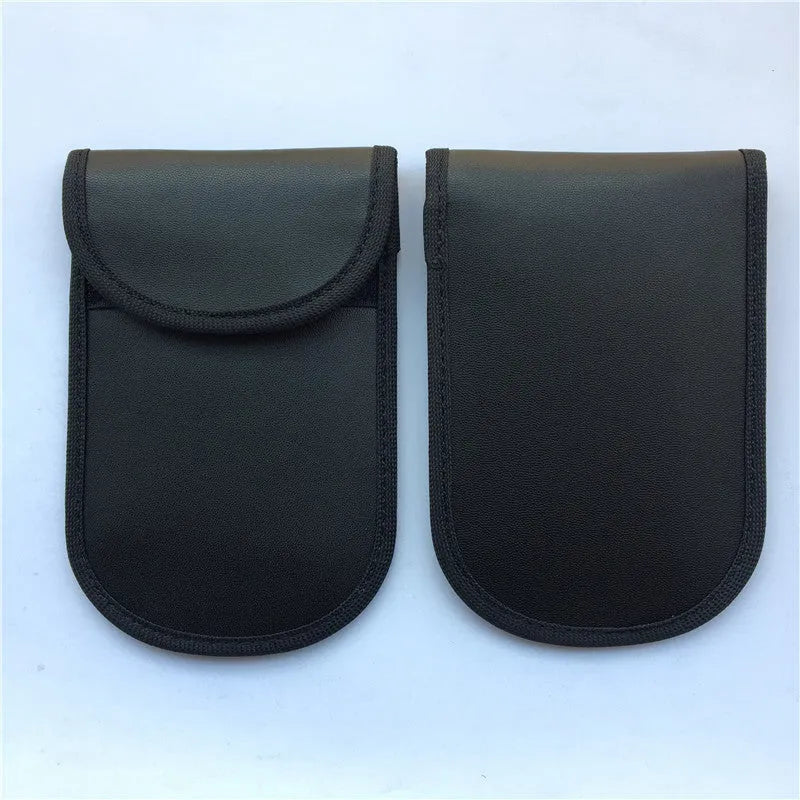 Black signal blocking pouch for car key fob protection measuring 20x10cm