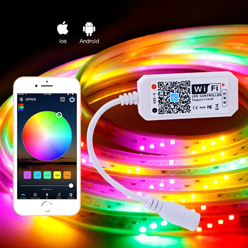 White WiFi RGB LED light bar controller unit for Magic Home Pro app.