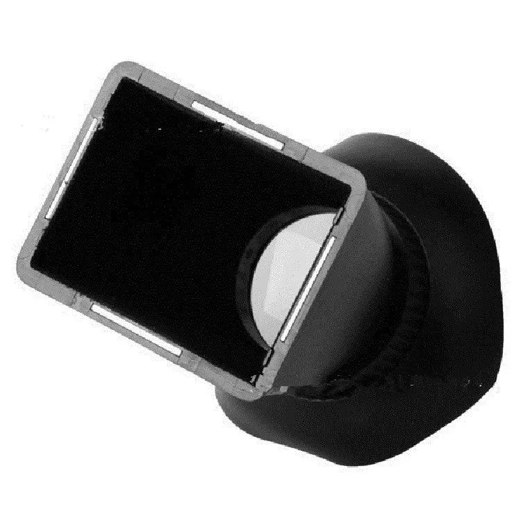 Black camera LCD magnifier with magnetic mount attached to a DSLR, showing screen magnification.