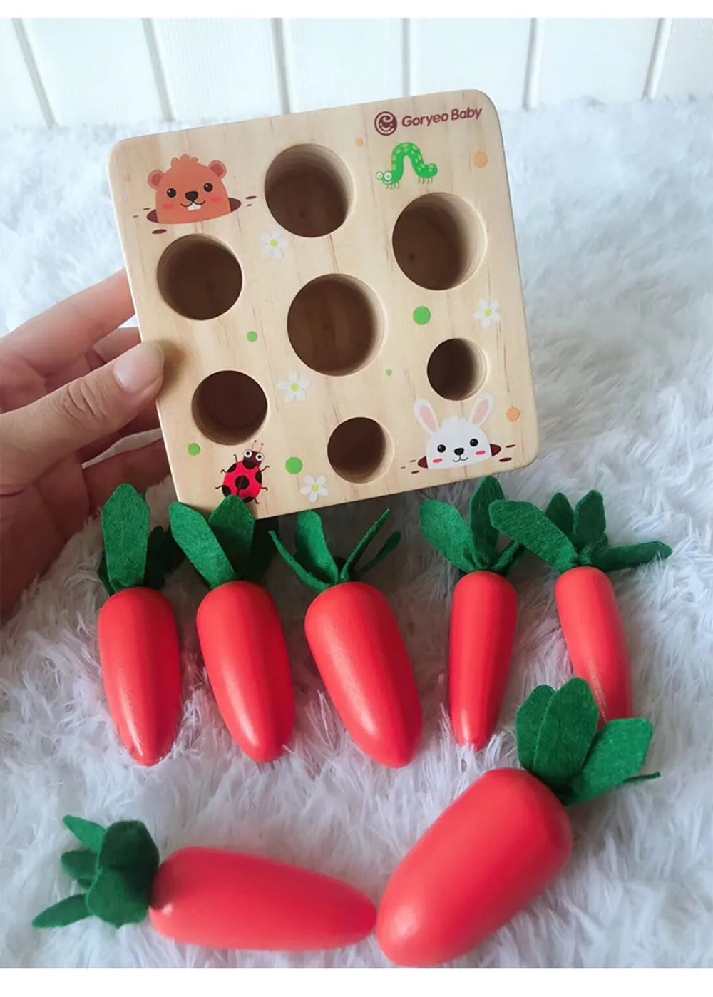 Harvest carrot themed wooden educational toys for 2-4 year olds made from pine wood with safe water paint