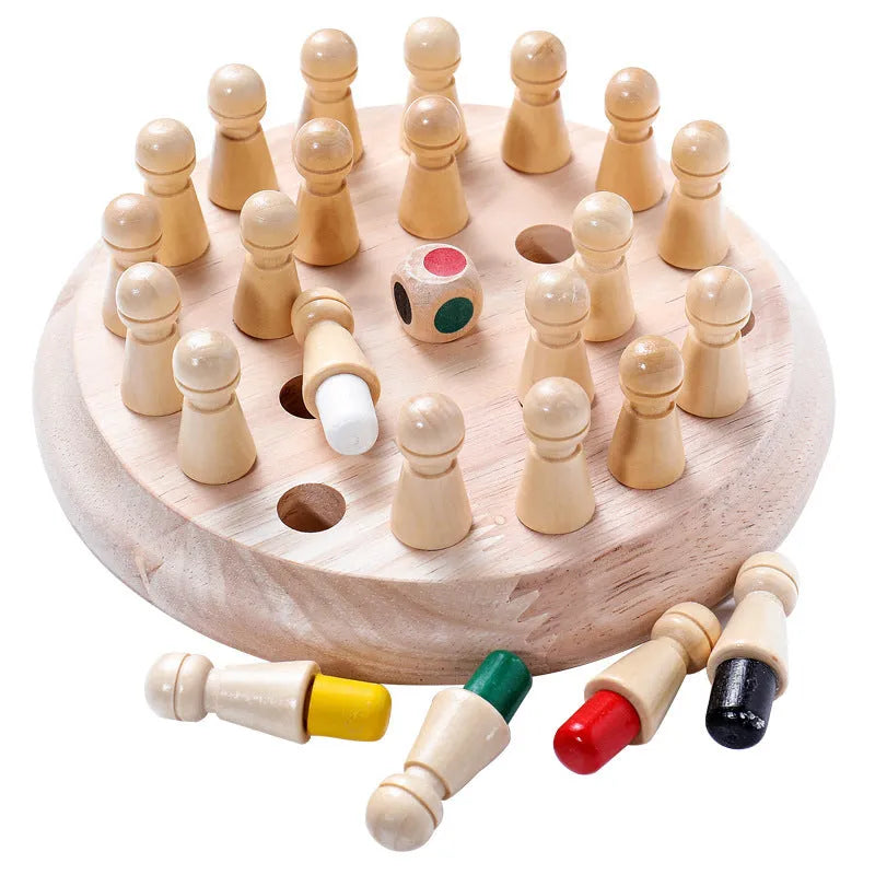 Children's wooden Memory Chess game with beech wood pieces on 17cm board for age 3+ colour recognition