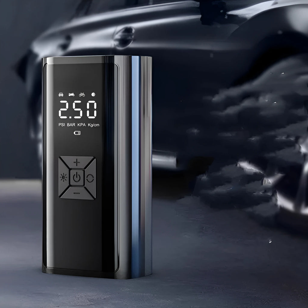 Portable wireless car tyre pump with digital display, ABS and metal construction, 3m power cord