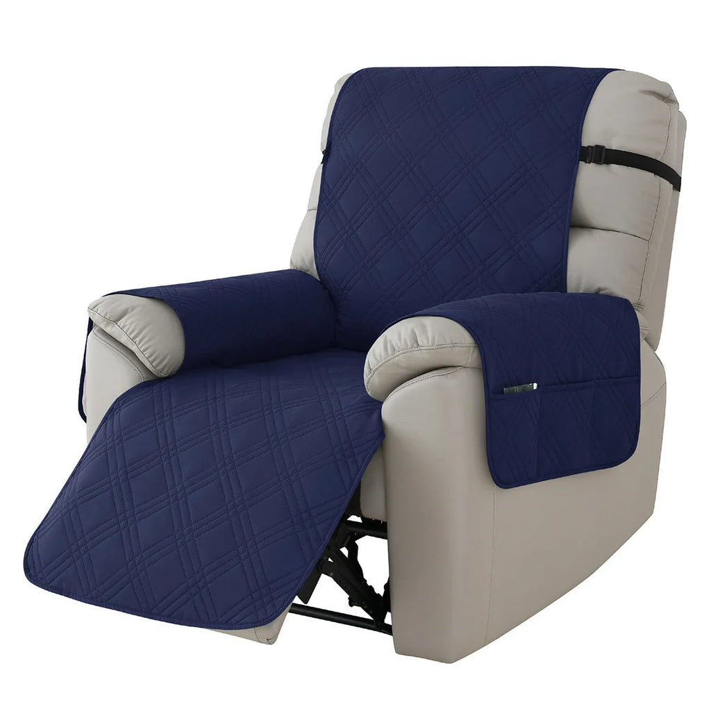 Quilted burgundy waterproof cover fitted on a Chivas massage chair sofa cushion.