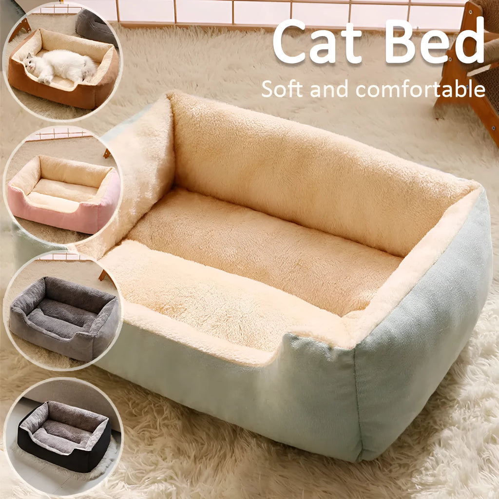Soft grey short plush cat bed for a sleeping kitten