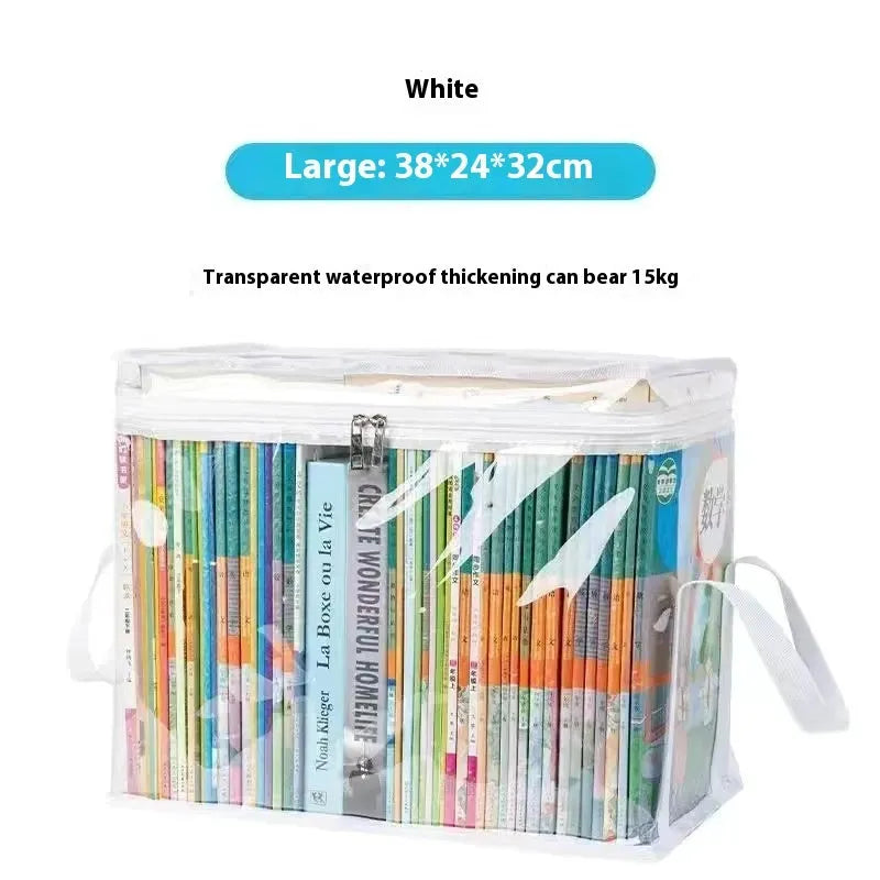 Large white foldable PVC tote bag with clear panels and a sealed top closure.