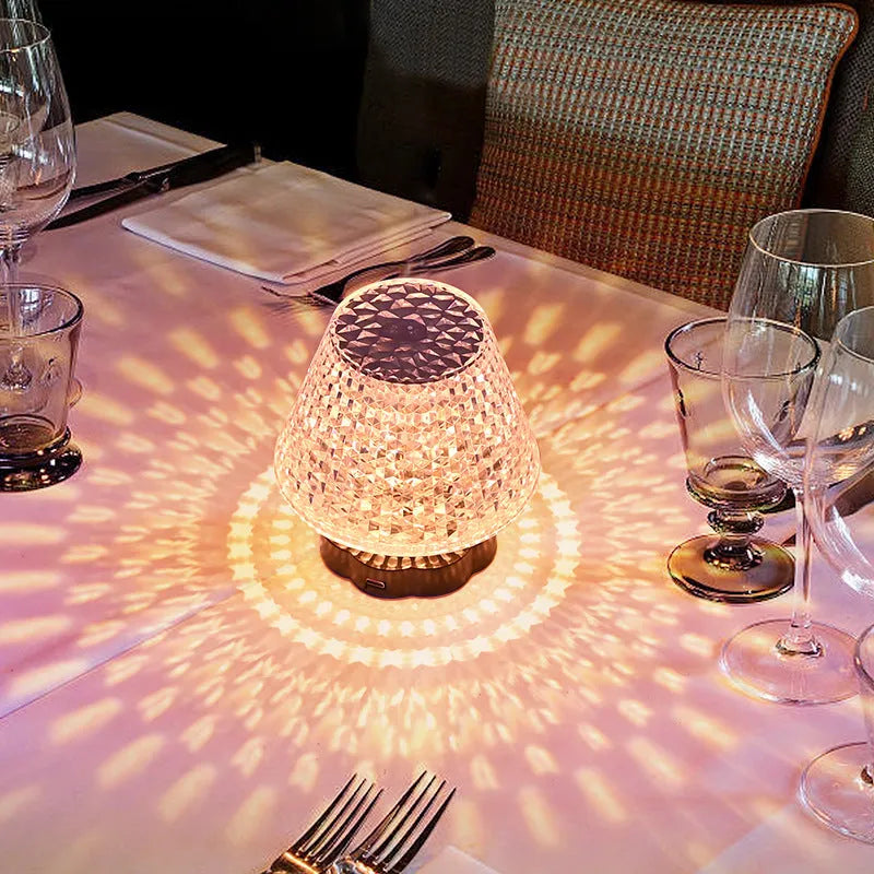 Diamond crystal table lamp with touch sensor base and USB charging
