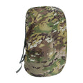 Army green waterproof backpack rain cover for 80-litre rucksacks on a hiking trail.