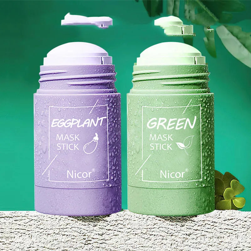 Green tea and eggplant solid cleansing mask sticks in stick format for oily skin care