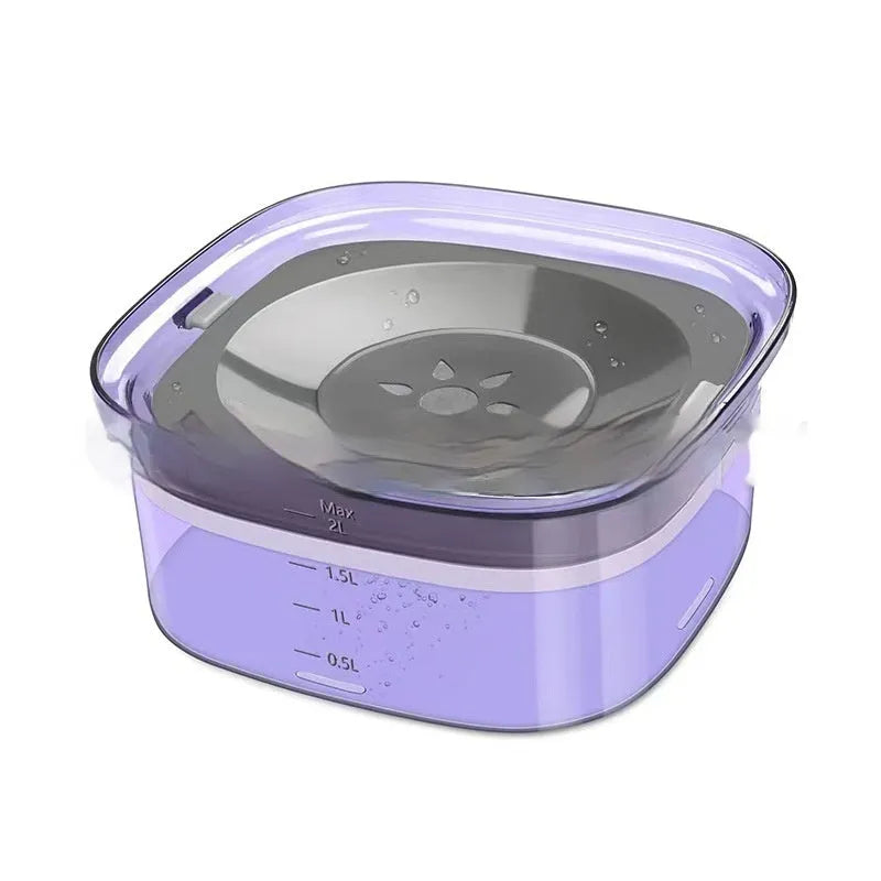 Transparent 70oz anti-spill slow drinking dog water bowl with floating disk on non-slip base