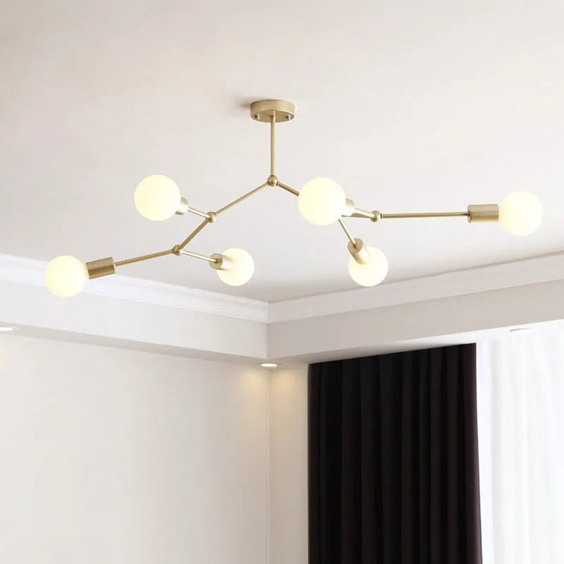 Nordic style iron chandelier ceiling lamp with multiple heads in black or white finish.