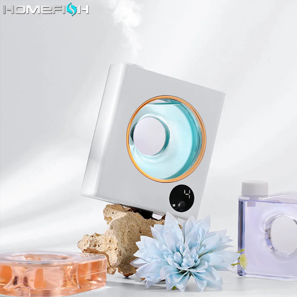 Small white wall-mounted automatic aromatherapy machine with USB port.