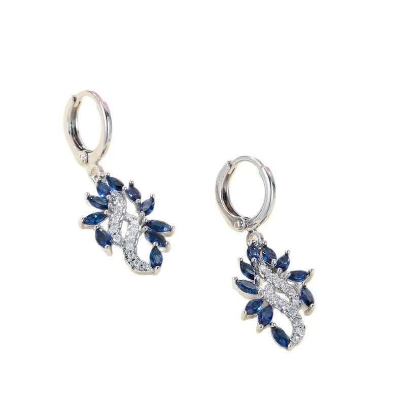Women's sapphire blue alloy drop earrings with ethnic design elements