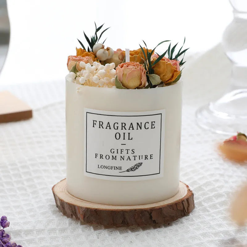 Dried flowers decor romantic aromatherapy candle with embedded pressed botanicals in 330g size