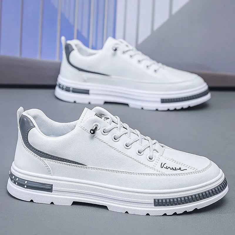 Men's white platform sneakers with elastic band and round toe design