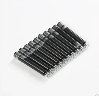 Ten steel ink sac replacements for fountain pen repair on a white background.