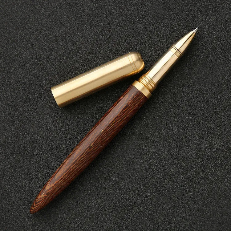 Brass sandalwood signature pen with solid wood barrel measuring 14cm long