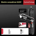 Compact lithium electric screwdriver gun with a utility carry bag on a workbench.