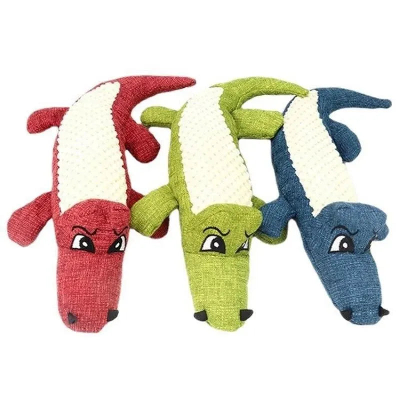 Corn cob plush pet toy in blue, green and red colours with biting sound mechanism