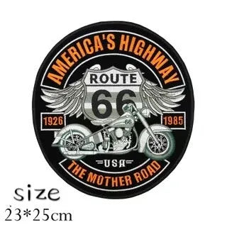 Large cloth embroidery sticker Route 66 design in L 23x25cm size on denim jacket