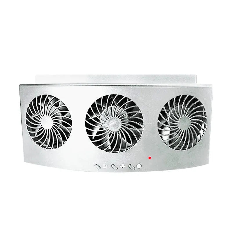 Black and white USB-powered car ventilation fan for exhaust odour removal