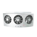 Black and white USB-powered car ventilation fan for exhaust odour removal