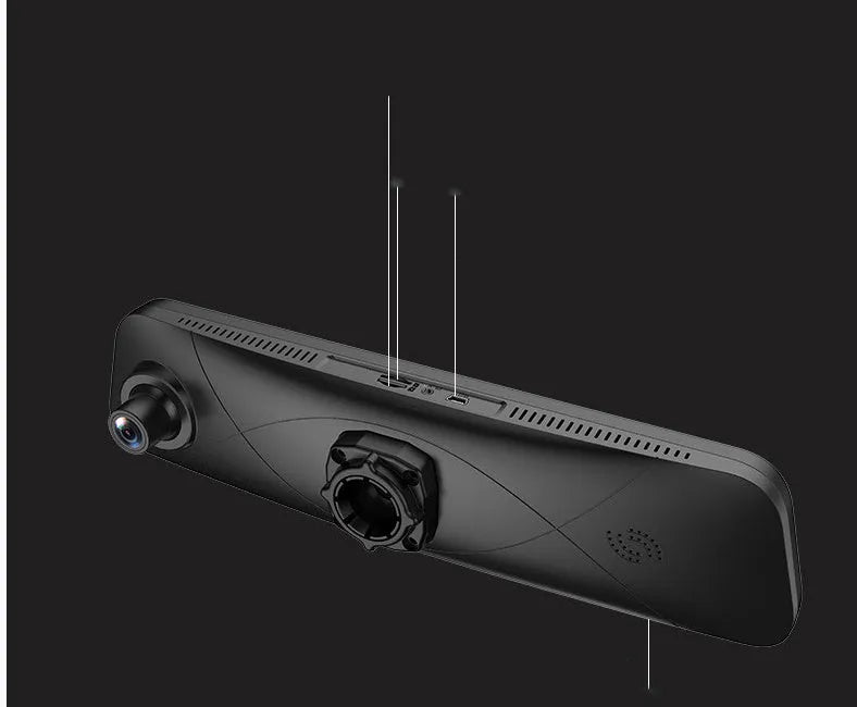 Black 4G car tachograph with touch screen, wide-angle lens, and GPS navigation functions