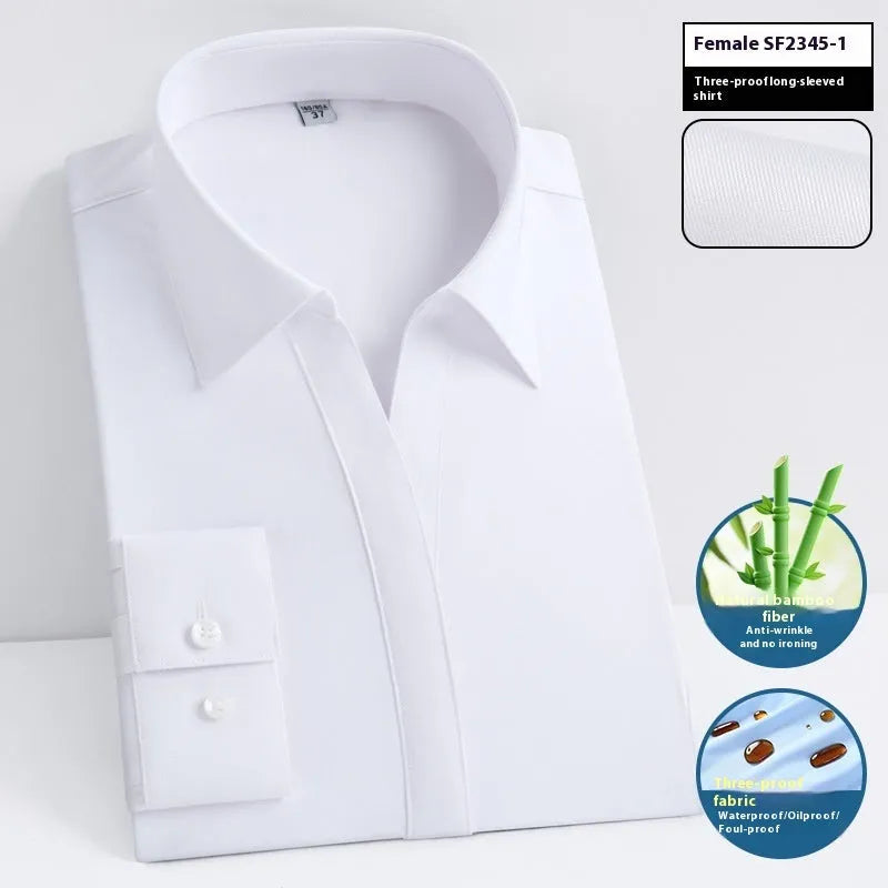 Men's slim fit bamboo fibre shirt with square collar, in a solid colour, showcasing waterproof and stain-resistant fabric.