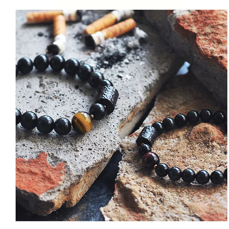 Men's obsidian crystal bracelet Korean style with black beads on wrist