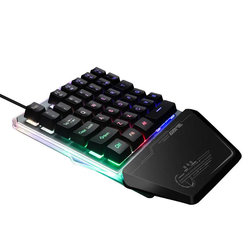 Black Robotic G40 one-handed mechanical keyboard with RGB backlit keys on a desk