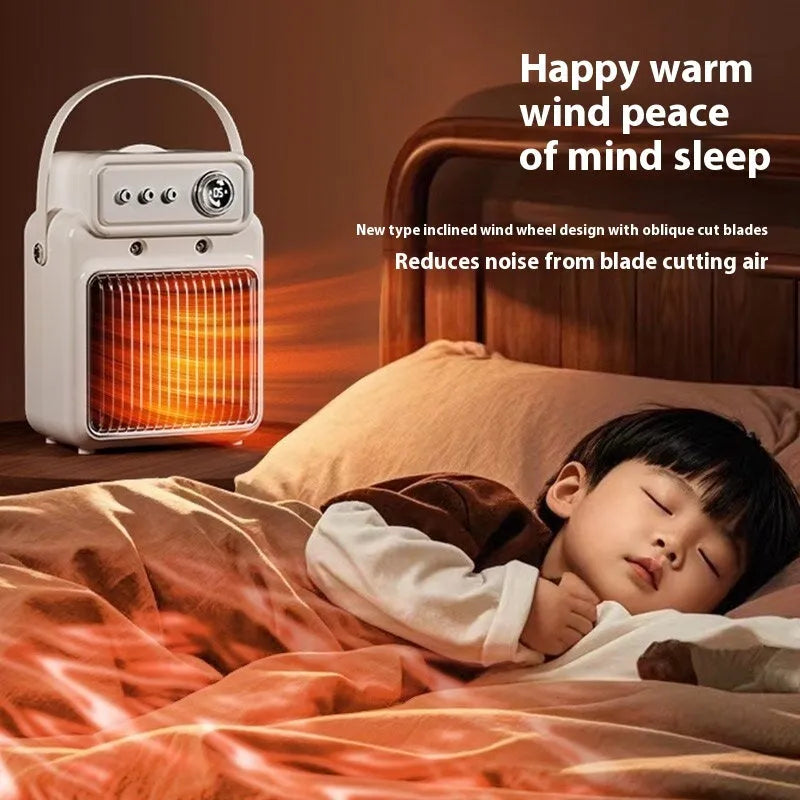 White portable table heater with humidifier function and digital control panel.