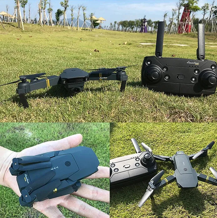White E58 quadcopter drone with WiFi camera and plastic body seen from above