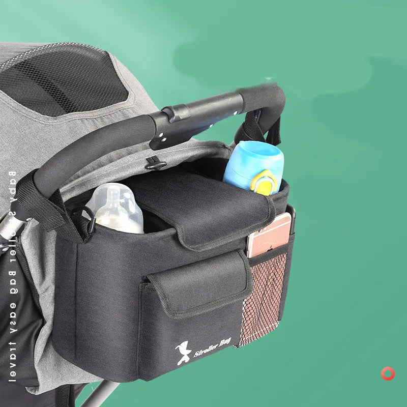 Black baby carriage bag in 300D snowflake material with pearl cotton, size 18 by 30 by 15 cm