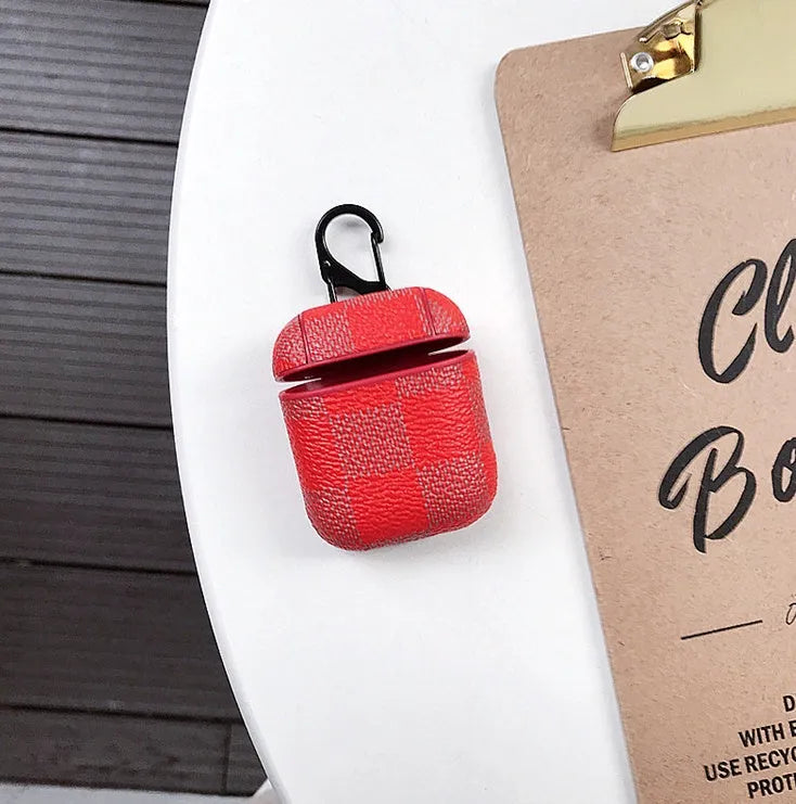 Black leather grid hard shell protective case for iPhone XS Max with anti-lost hook for Bluetooth headset.