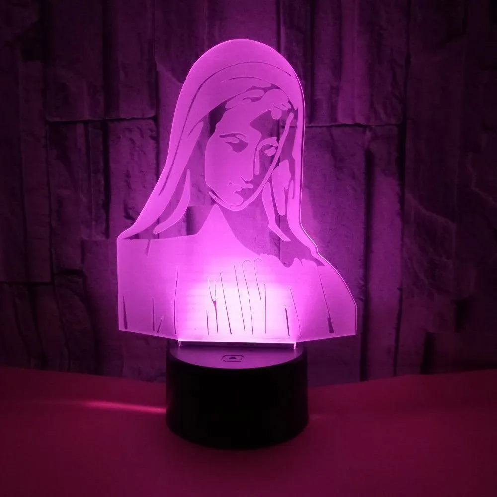 3D LED night light with laser-engraved acrylic plate showing dual ring pattern, ABS base with touch controls