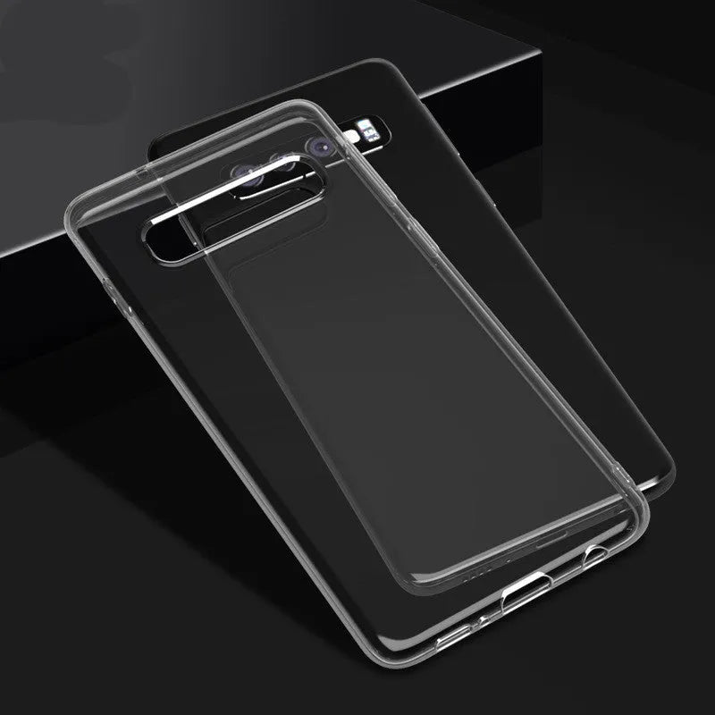 Clear transparent Samsung Galaxy S10 mobile phone case shown from the back