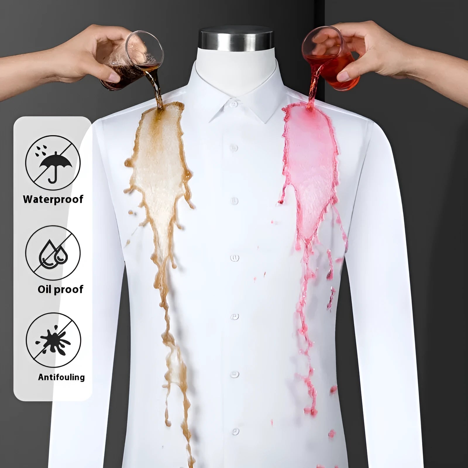 Men's slim fit bamboo fibre shirt with square collar, in a solid colour, showcasing waterproof and stain-resistant fabric.